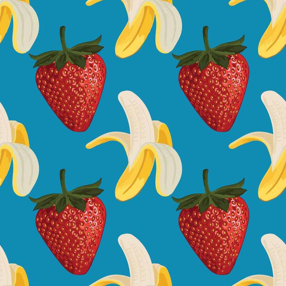 mixed fruits hand draw vegetable seamless pattern design on blue vector