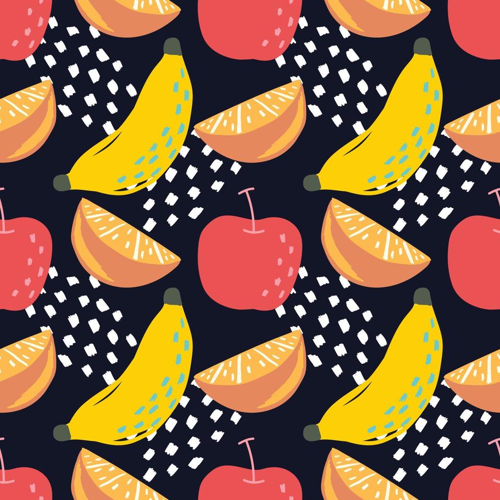 cute banana and mixed fruits background on black vector