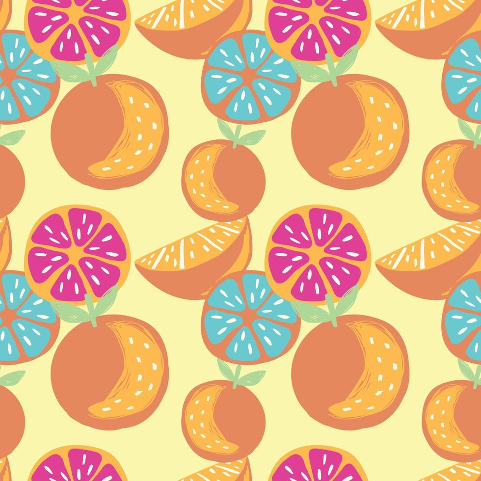 mixed fruits and orange seamless pattern design on yellow vector