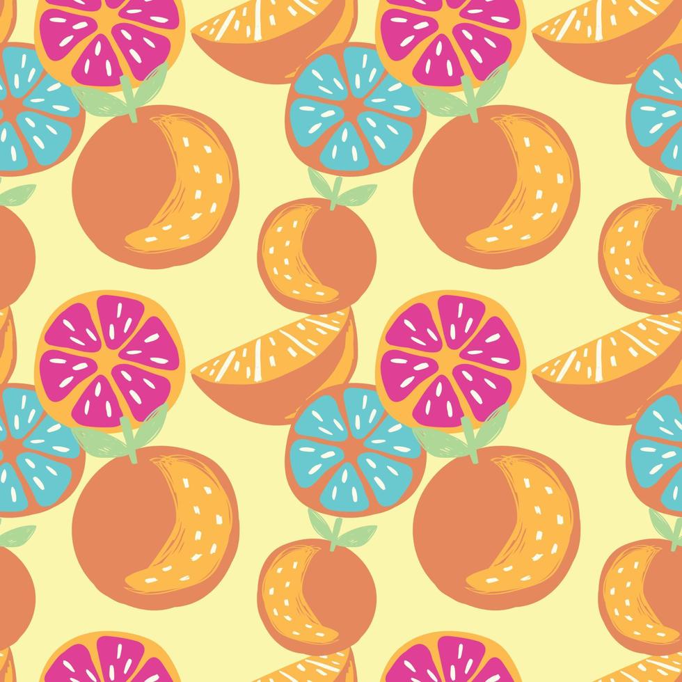 mixed fruits and orange seamless pattern design on yellow vector