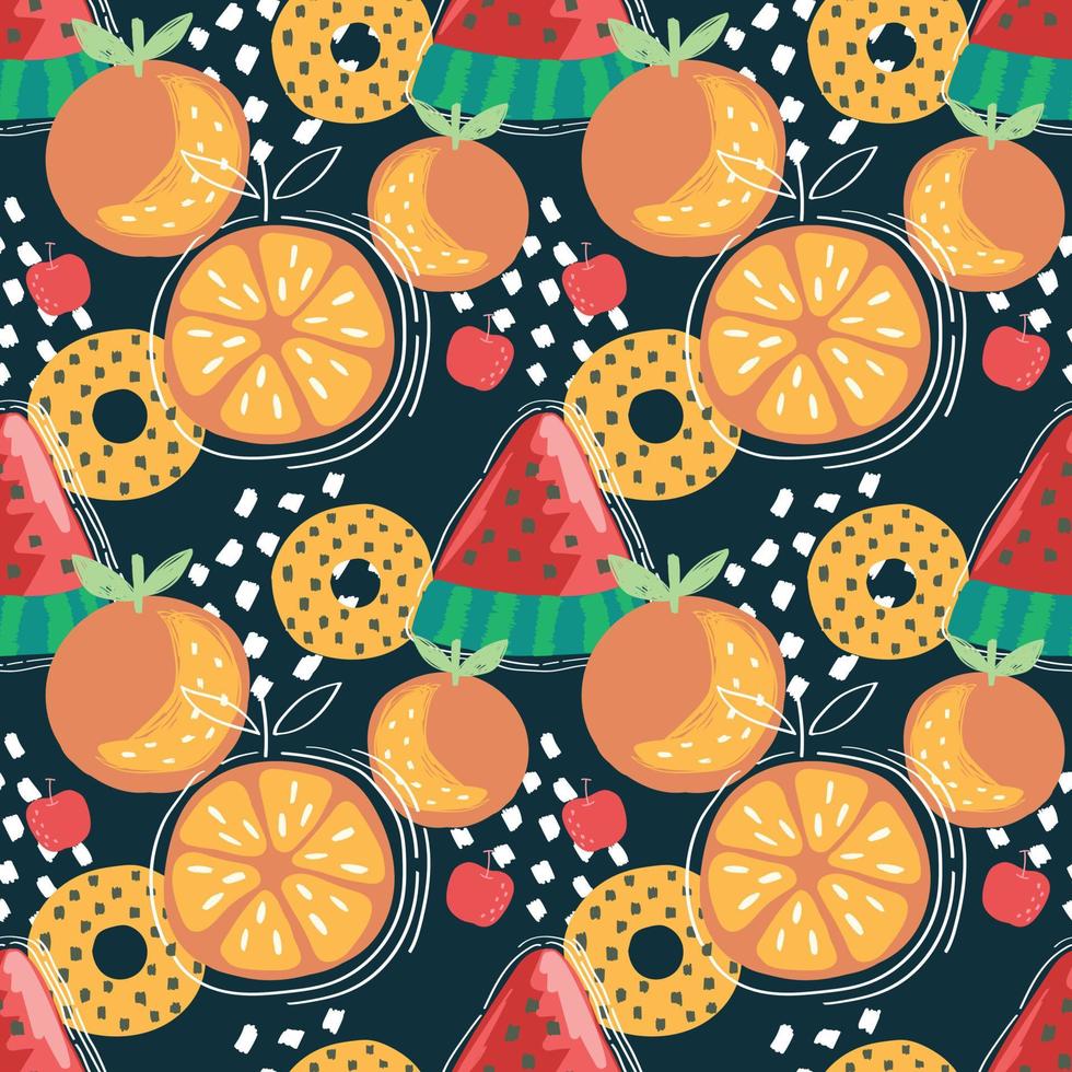 diseño de patrones sin fisuras de frutas mixtas y naranja vector