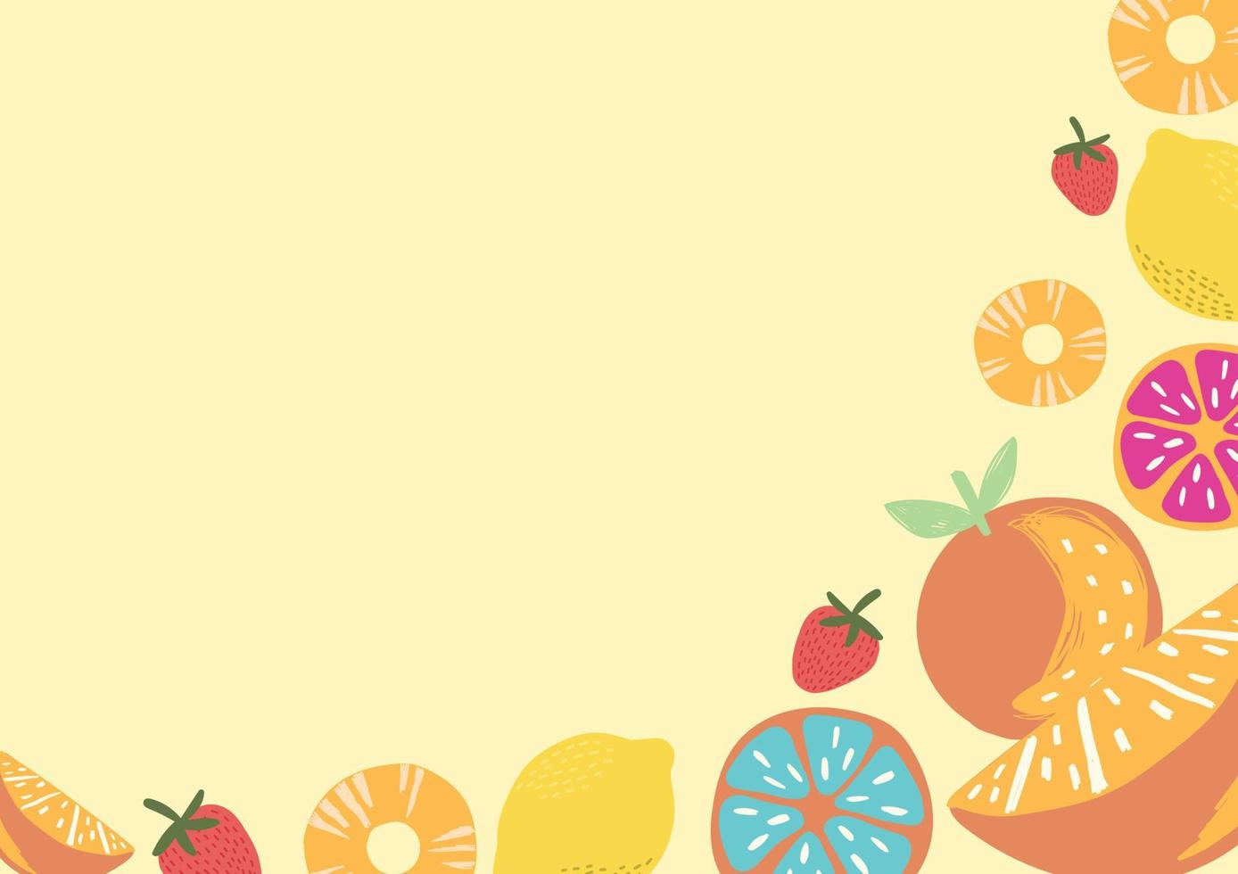 mix fresh fruit and vegetable background vector on yellow background