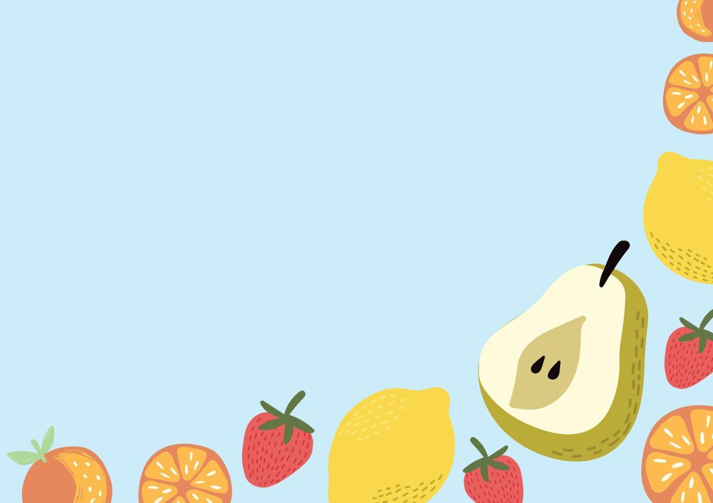 vector de fondo de frutas y verduras frescas sobre fondo azul