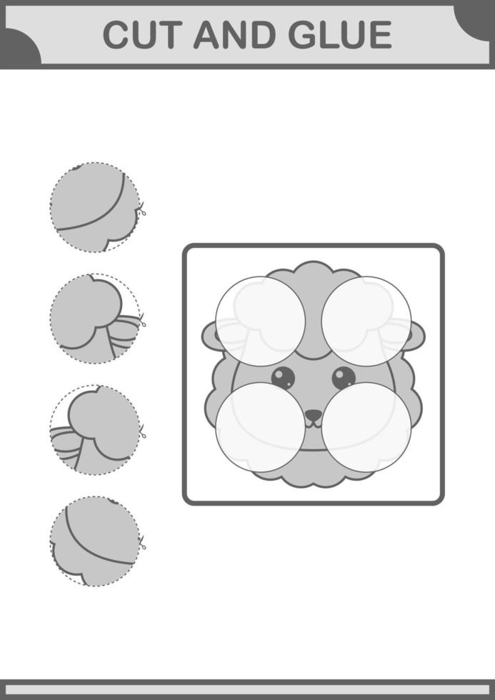 Cut and glue Sheep face. Worksheet for kids vector