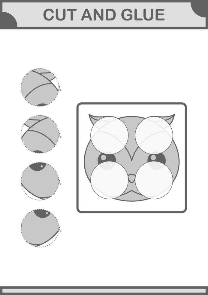 Cut and glue Owl face. Worksheet for kids vector