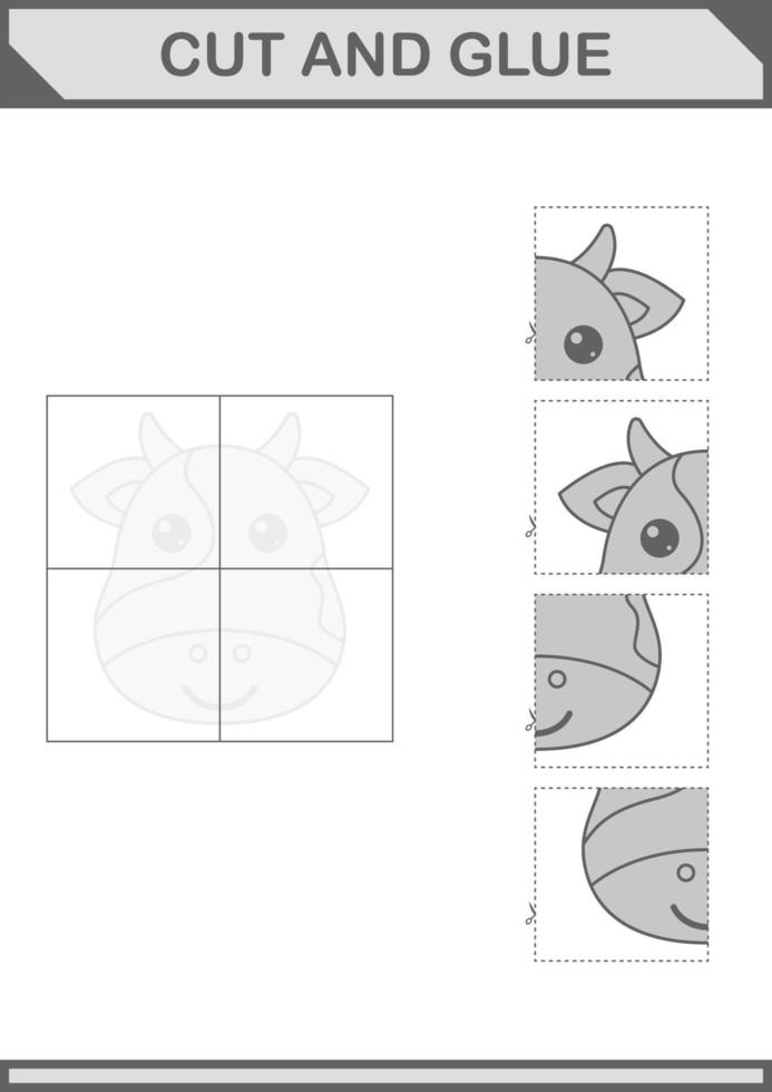 Cut and glue Cow face. Worksheet for kids vector