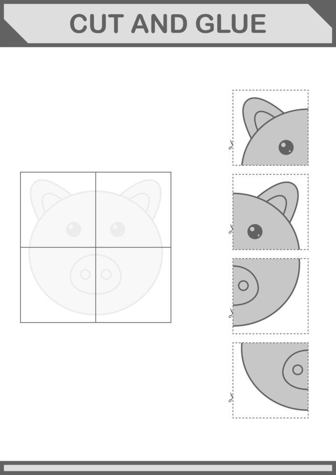 Cut and glue Pig face. Worksheet for kids vector