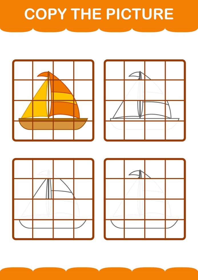 Copy the picture with Sailboat. Worksheet for kids vector