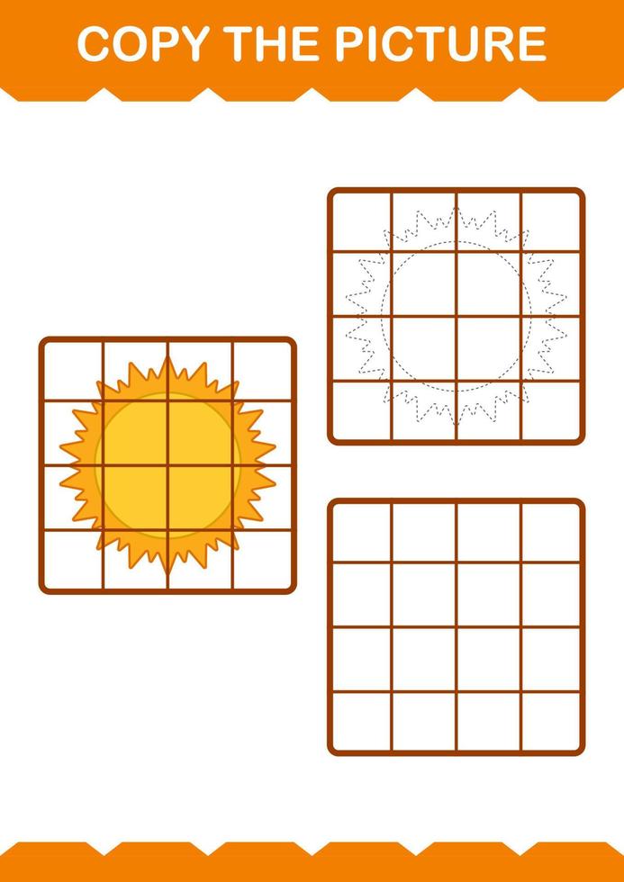 Copy the picture with Sun. Worksheet for kids vector