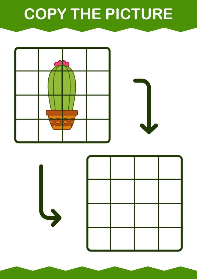 Copy the picture with Cactus. Worksheet for kids vector