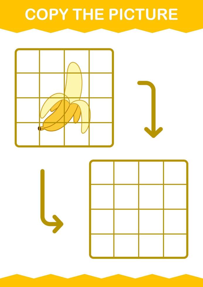 Copy the picture with Banana. Worksheet for kids vector