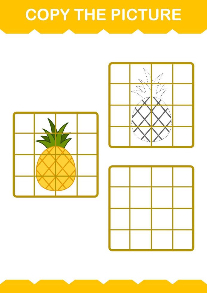 Copy the picture with Pineapple. Worksheet for kids vector