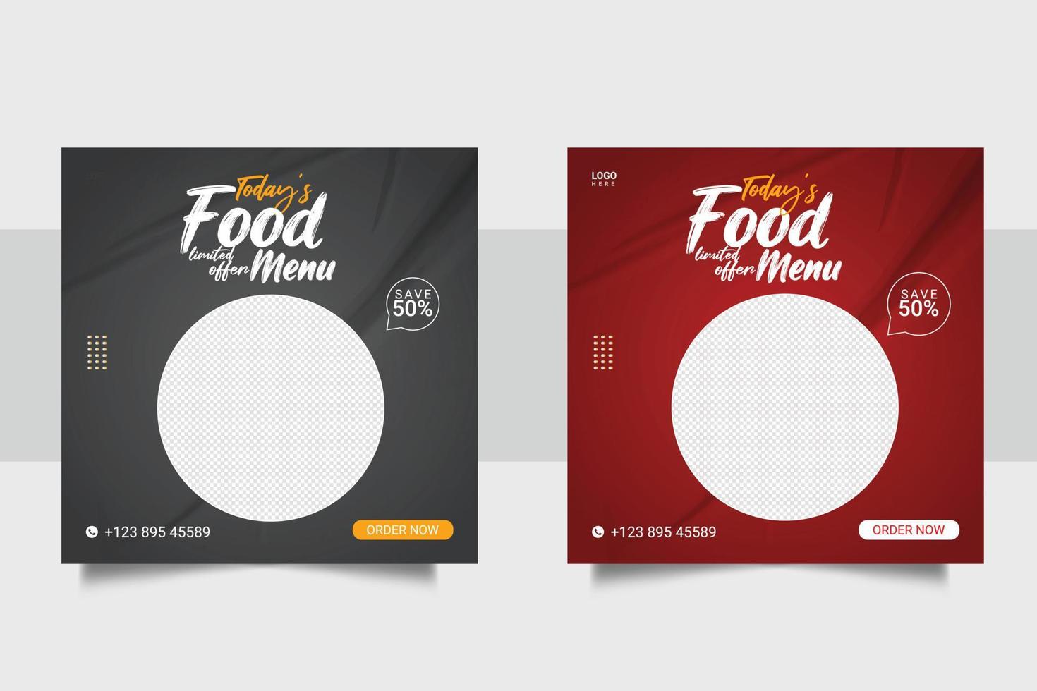 Food social media promotion and social banner post design template vector