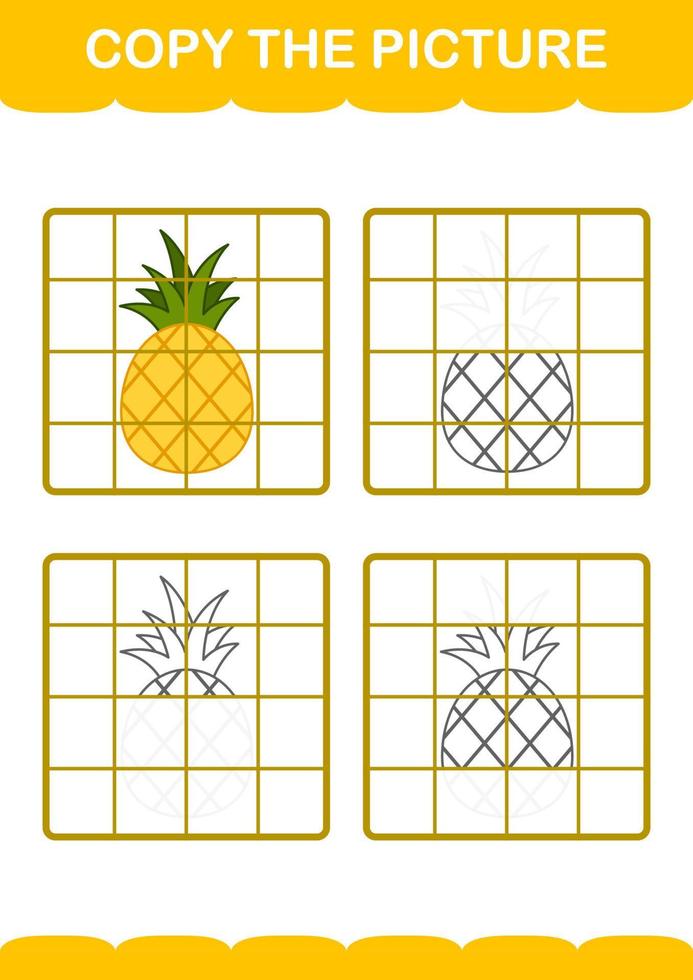 Copy the picture with Pineapple. Worksheet for kids vector