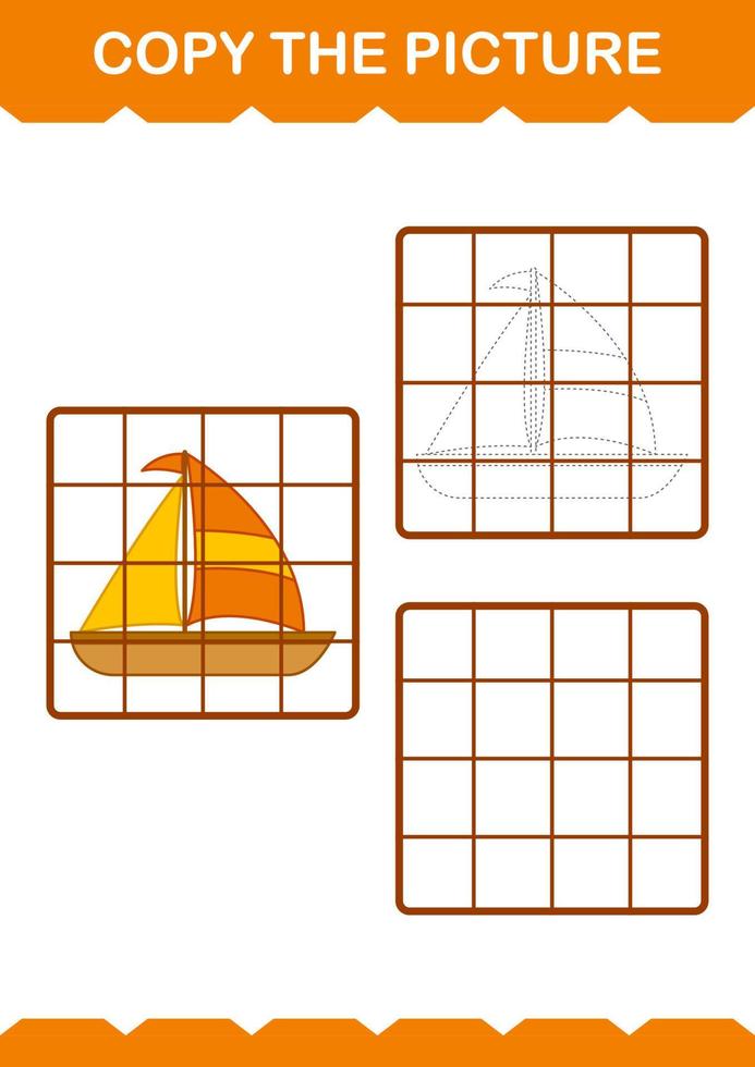 Copy the picture with Sailboat. Worksheet for kids vector