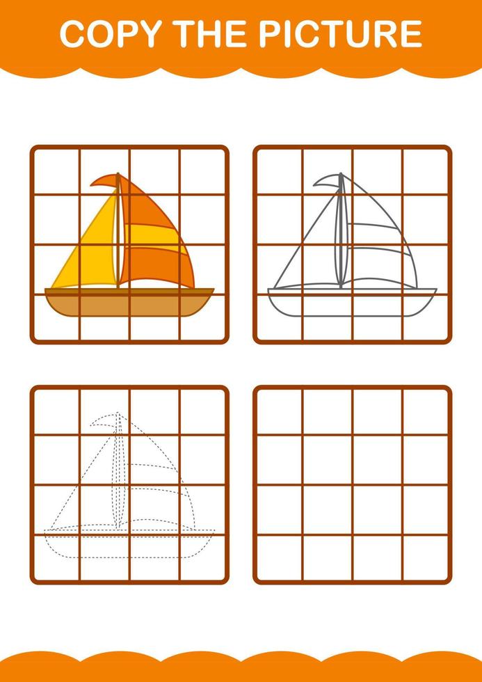 Copy the picture with Sailboat. Worksheet for kids vector