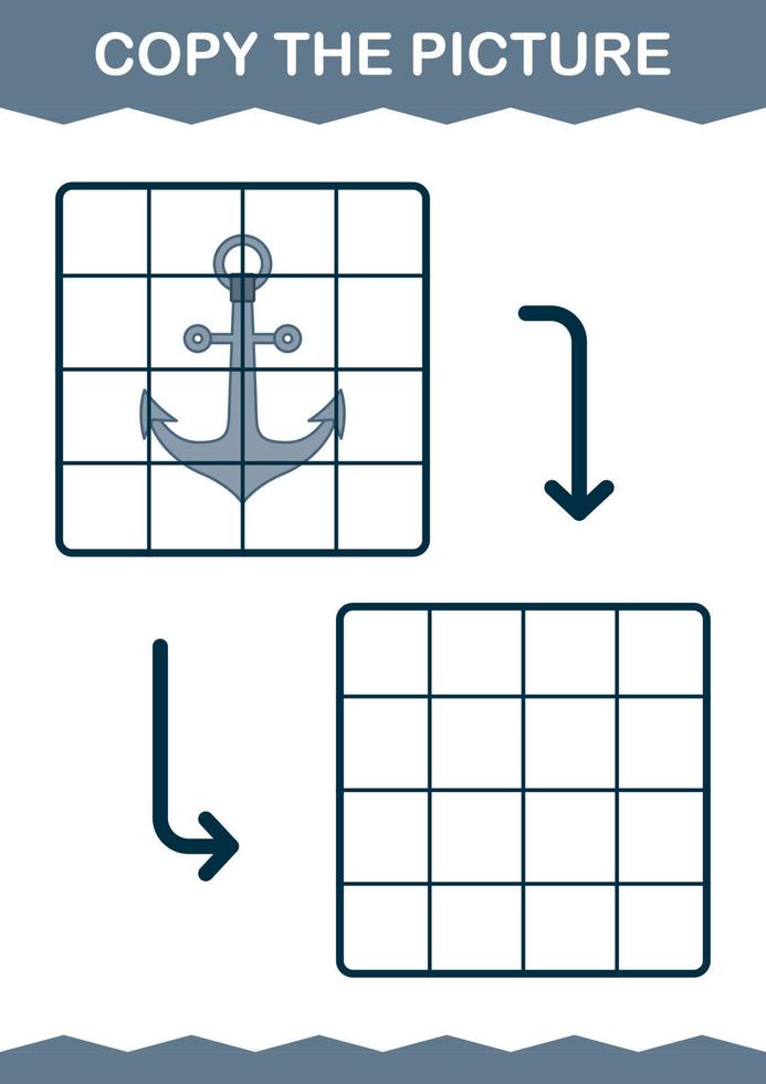 copiar la imagen con ancla. hoja de trabajo para niños vector