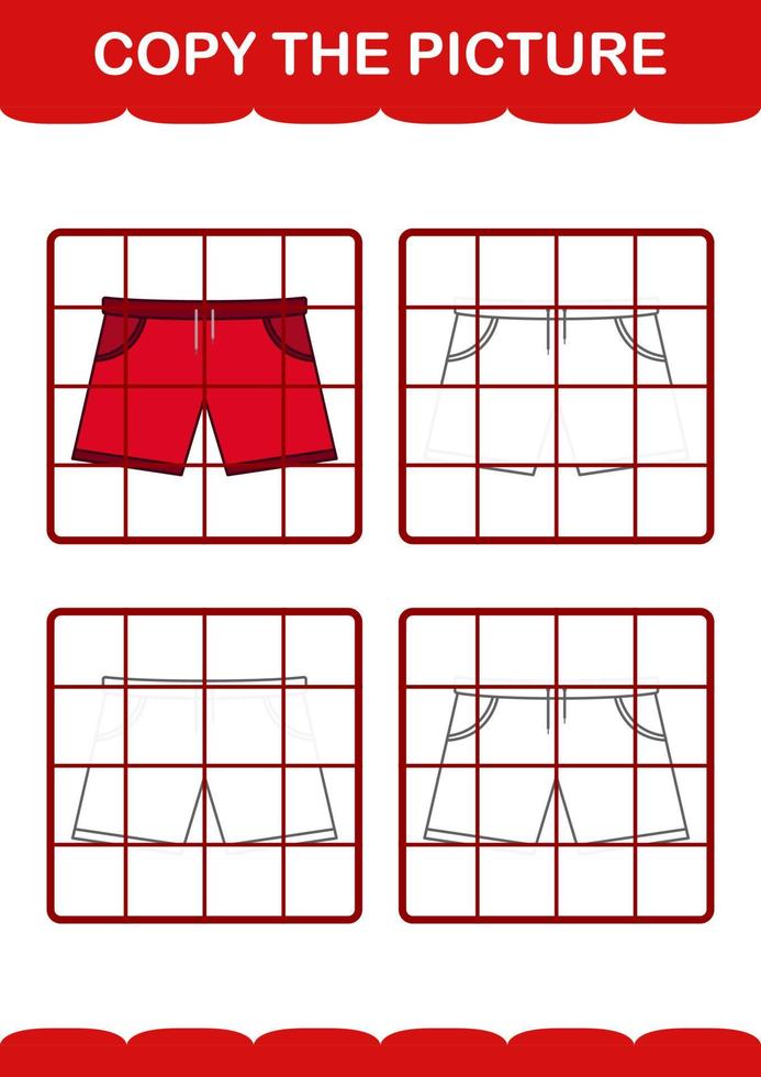 Copy the picture with Shorts. Worksheet for kids vector