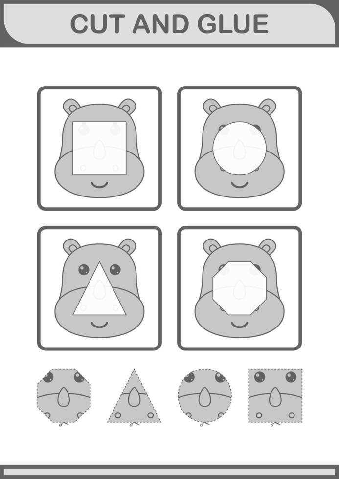 Cut and glue Rhinoceros face. Worksheet for kids vector