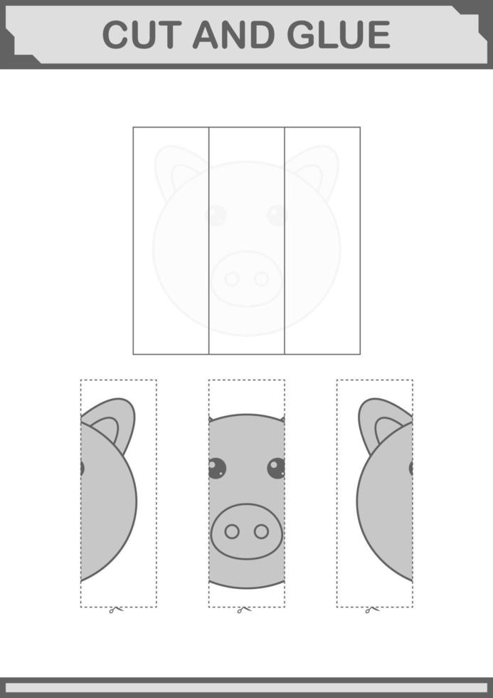Cut and glue Pig face. Worksheet for kids vector