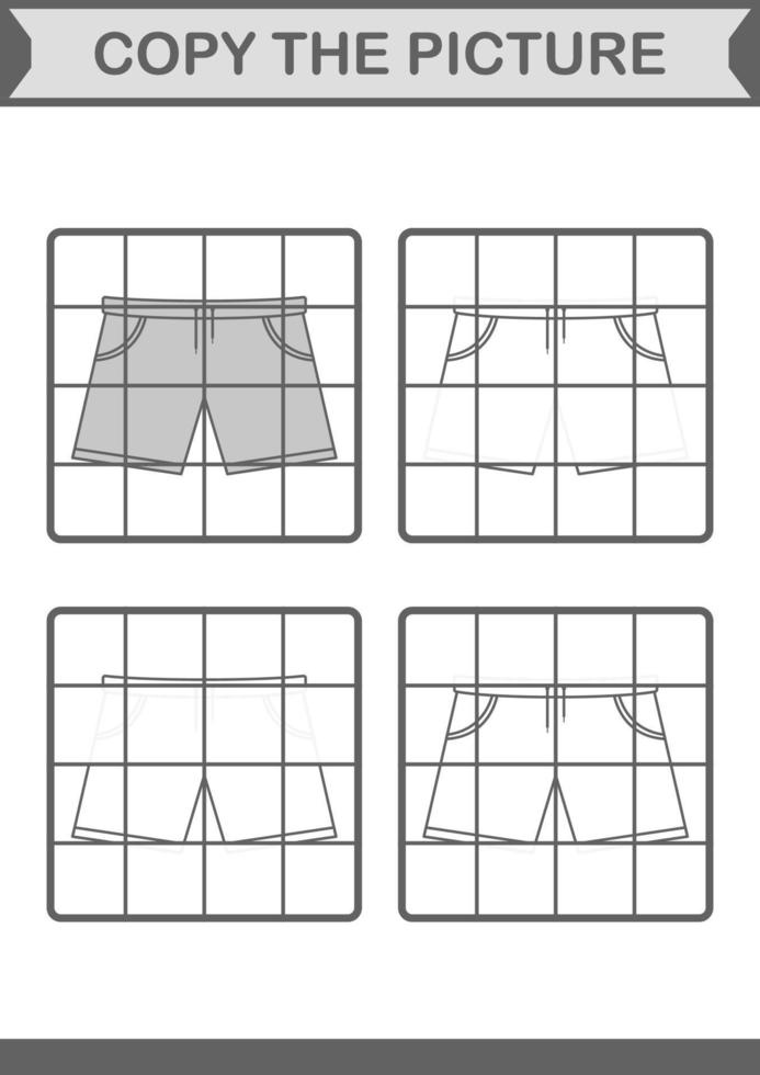 Copy the picture with Shorts. Worksheet for kids vector
