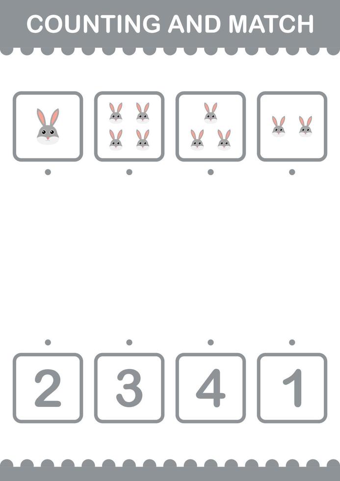 Counting and match Rabbit face. Worksheet for kids vector