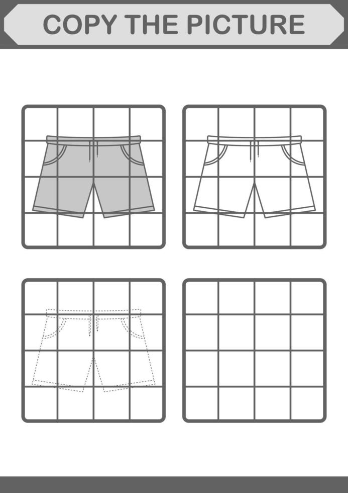 Copy the picture with Shorts. Worksheet for kids vector