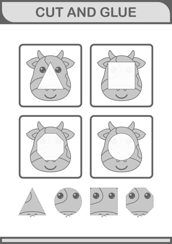 Cut and glue Cow face. Worksheet for kids vector