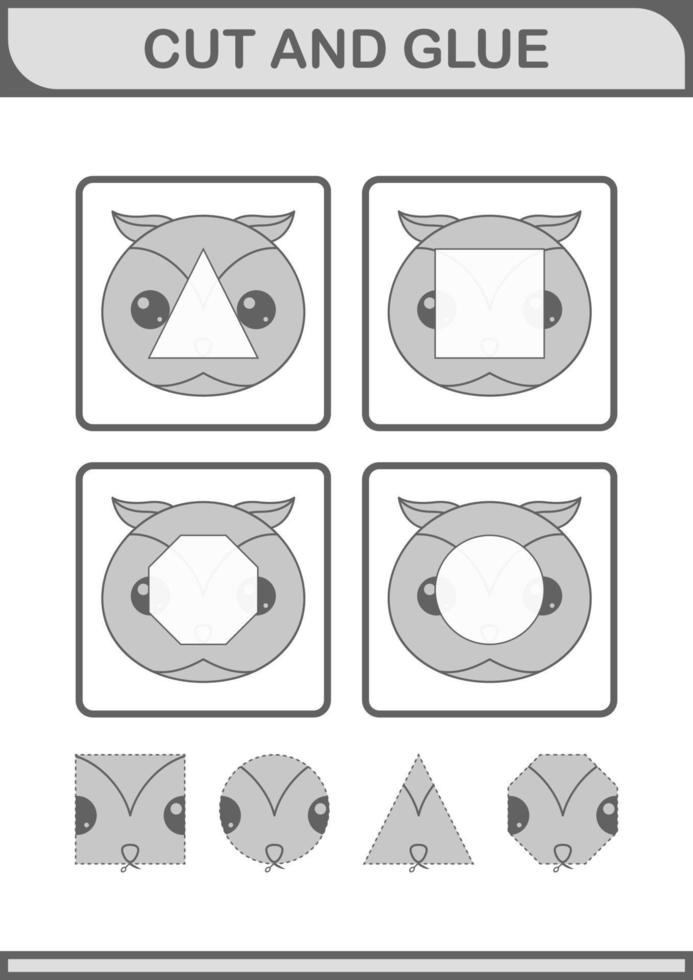 Cut and glue Owl face. Worksheet for kids vector