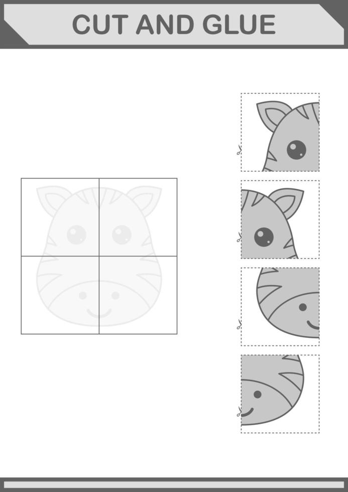 Cut and glue Zebra face. Worksheet for kids vector