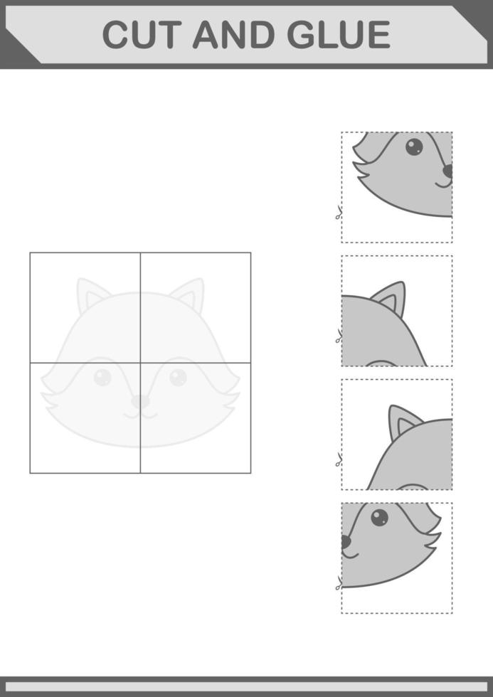 Cut and glue Fox face. Worksheet for kids vector