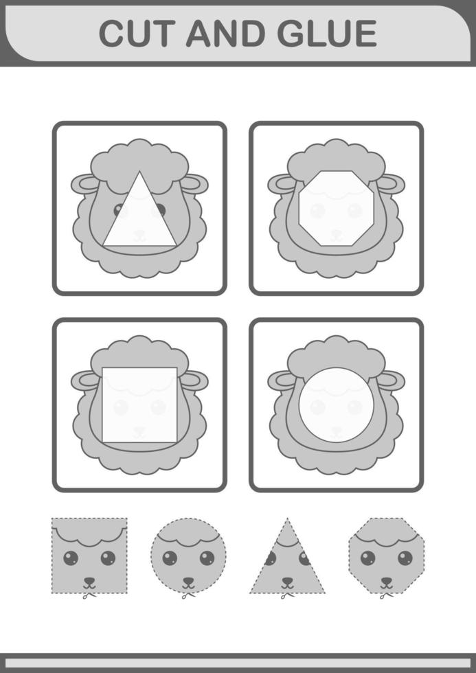 Cut and glue Sheep face. Worksheet for kids vector
