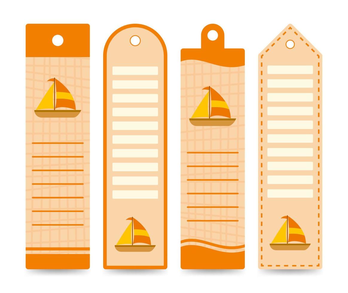 Set of colored bookmarks with Sailboat vector