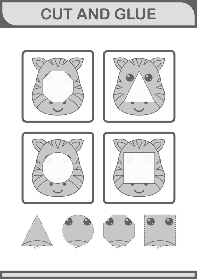 Cut and glue Zebra face. Worksheet for kids vector