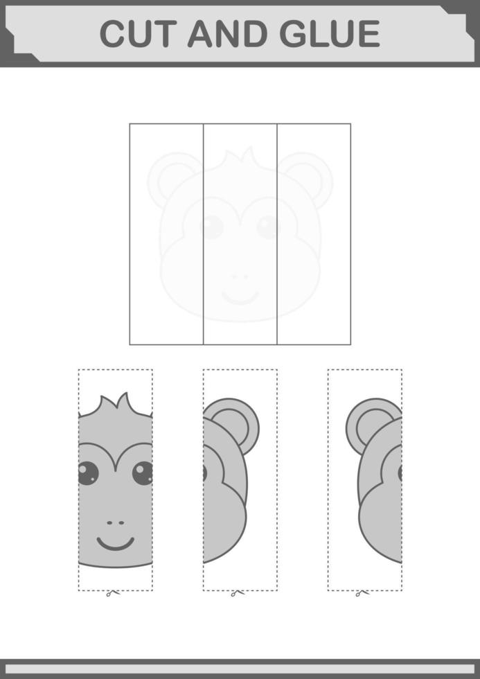 Cut and glue Monkey face. Worksheet for kids vector
