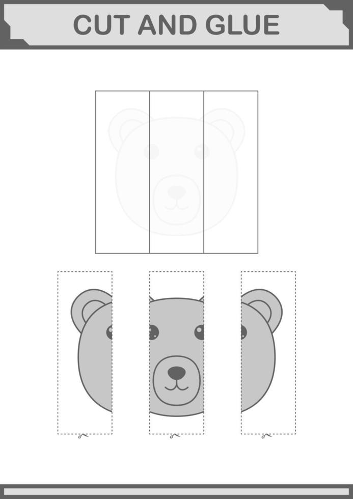 Cut and glue Bear face. Worksheet for kids vector