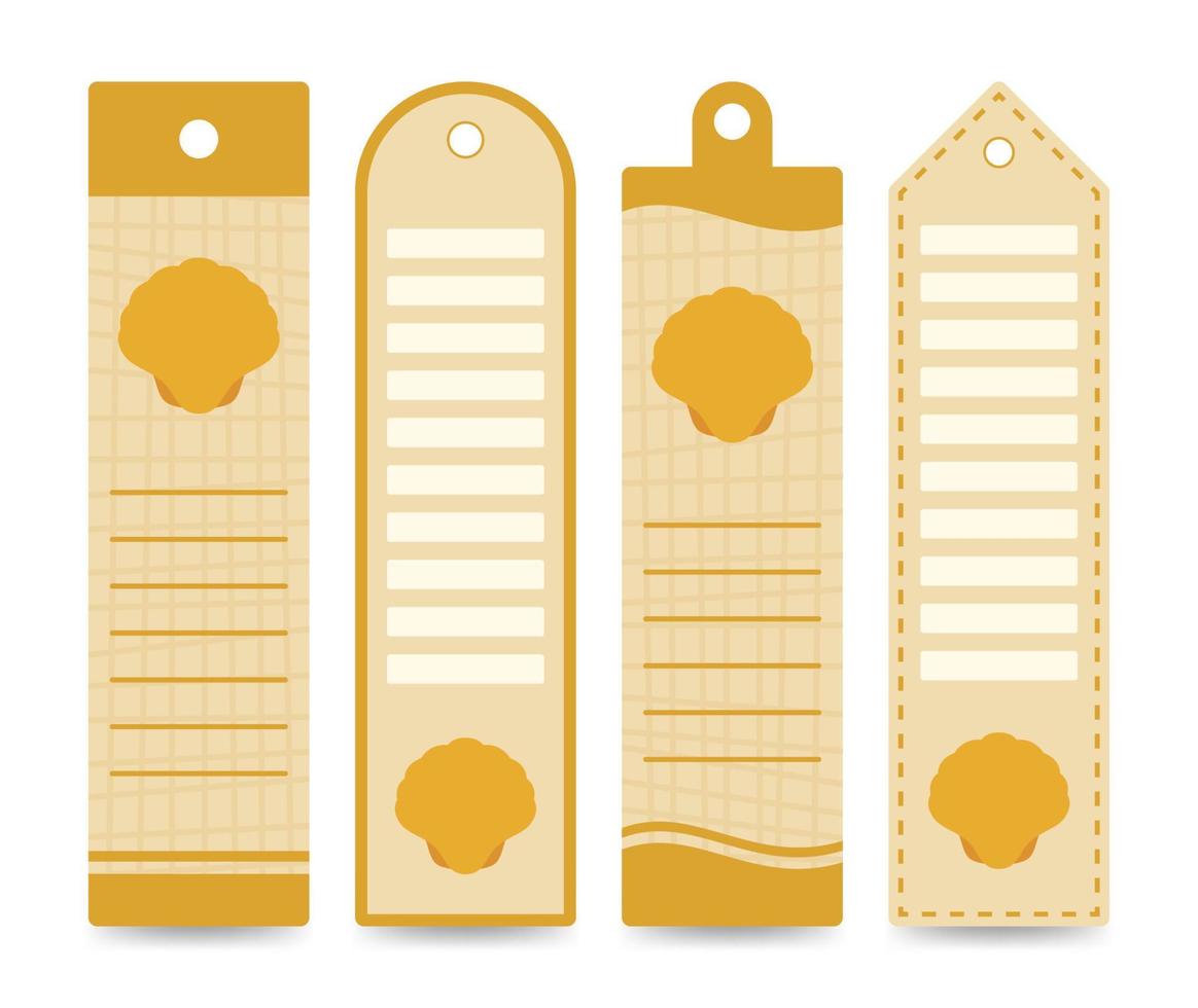 Set of colored bookmarks with Seashell vector