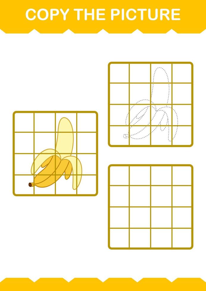 Copy the picture with Banana. Worksheet for kids vector