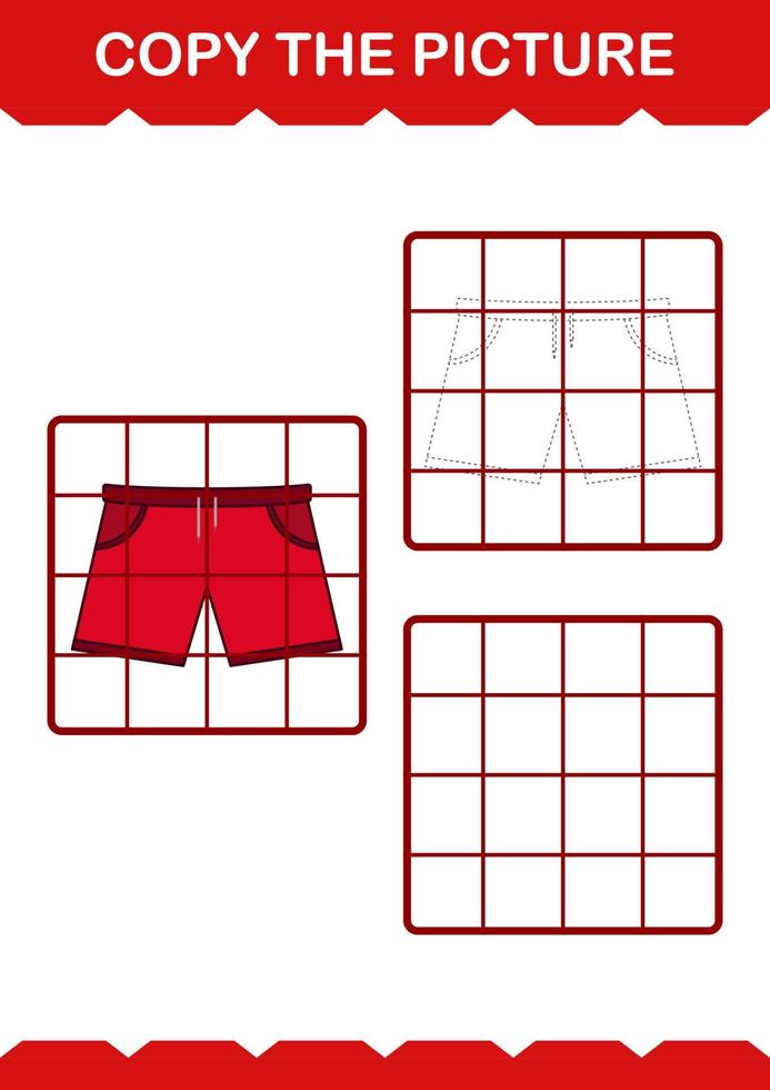 Copy the picture with Shorts. Worksheet for kids vector