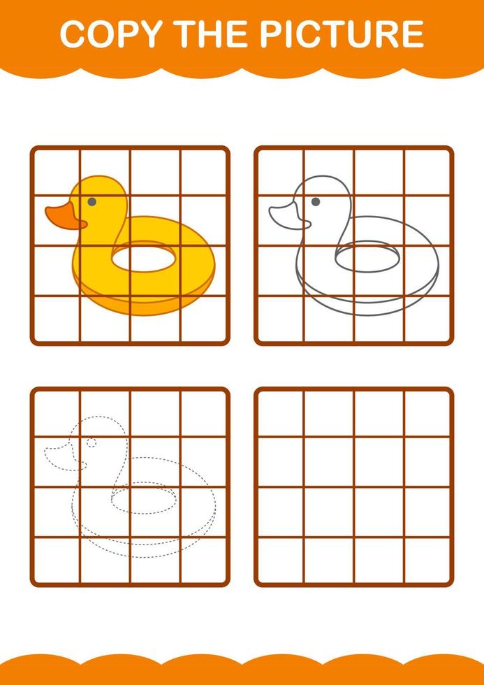 Copy the picture with Inflatable Duck. Worksheet for kids vector