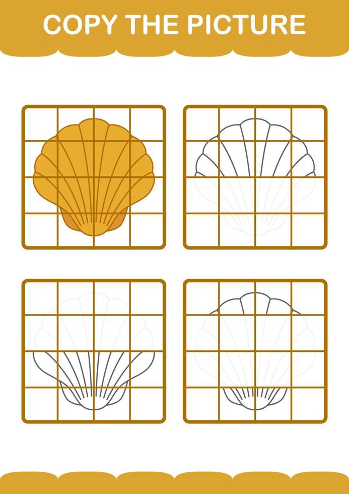 Copy the picture with Seashell. Worksheet for kids vector