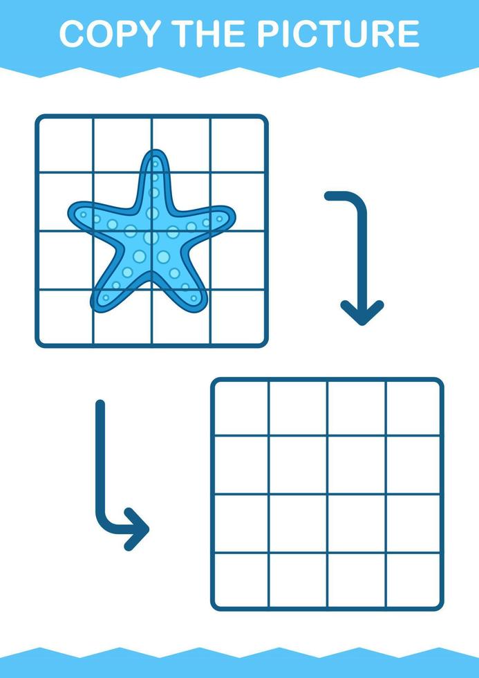 Copy the picture with Starfish. Worksheet for kids vector