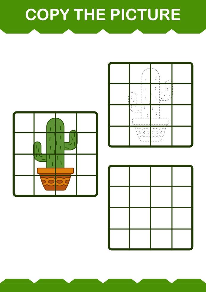 Copy the picture with Cactus. Worksheet for kids vector