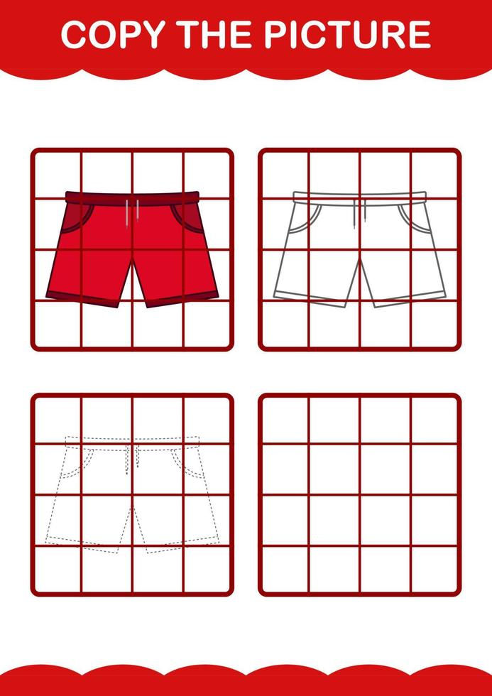 Copy the picture with Shorts. Worksheet for kids vector