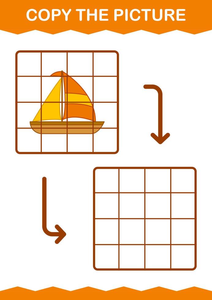 Copy the picture with Sailboat. Worksheet for kids vector