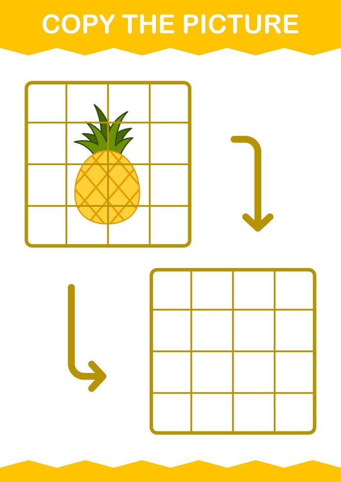 Copy the picture with Pineapple. Worksheet for kids vector