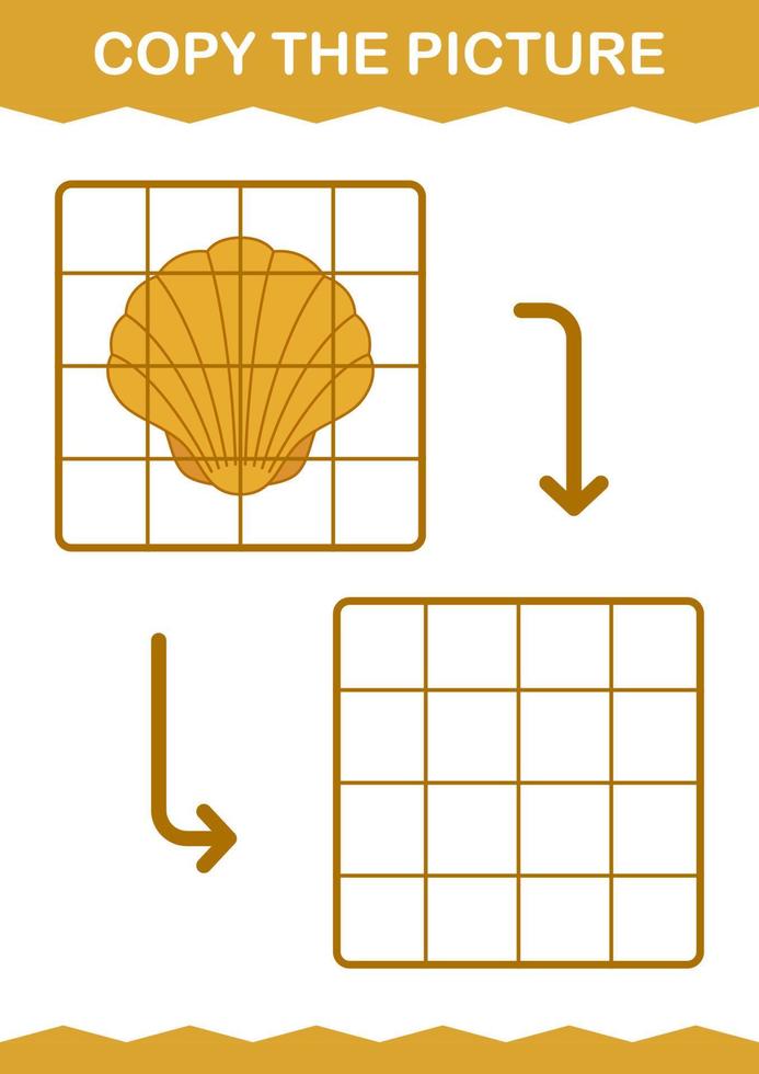 Copy the picture with Seashell. Worksheet for kids vector