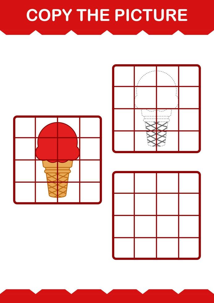 Copy the picture with Ice Cream. Worksheet for kids vector