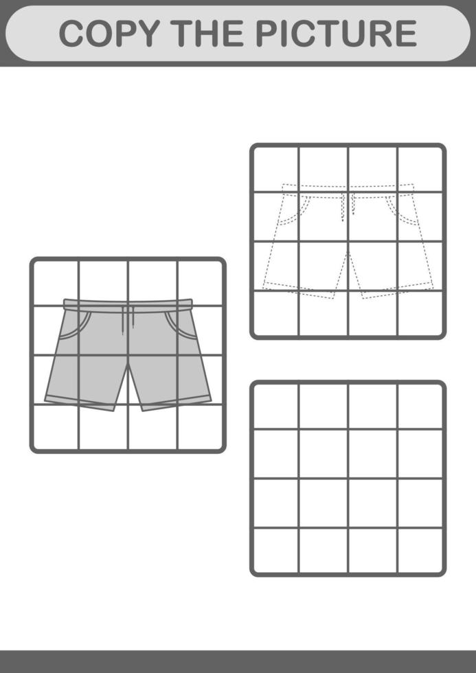 Copy the picture with Shorts. Worksheet for kids vector