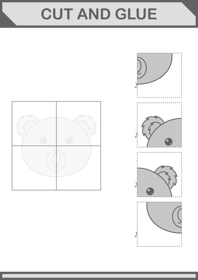 Cut and glue Koala face. Worksheet for kids vector